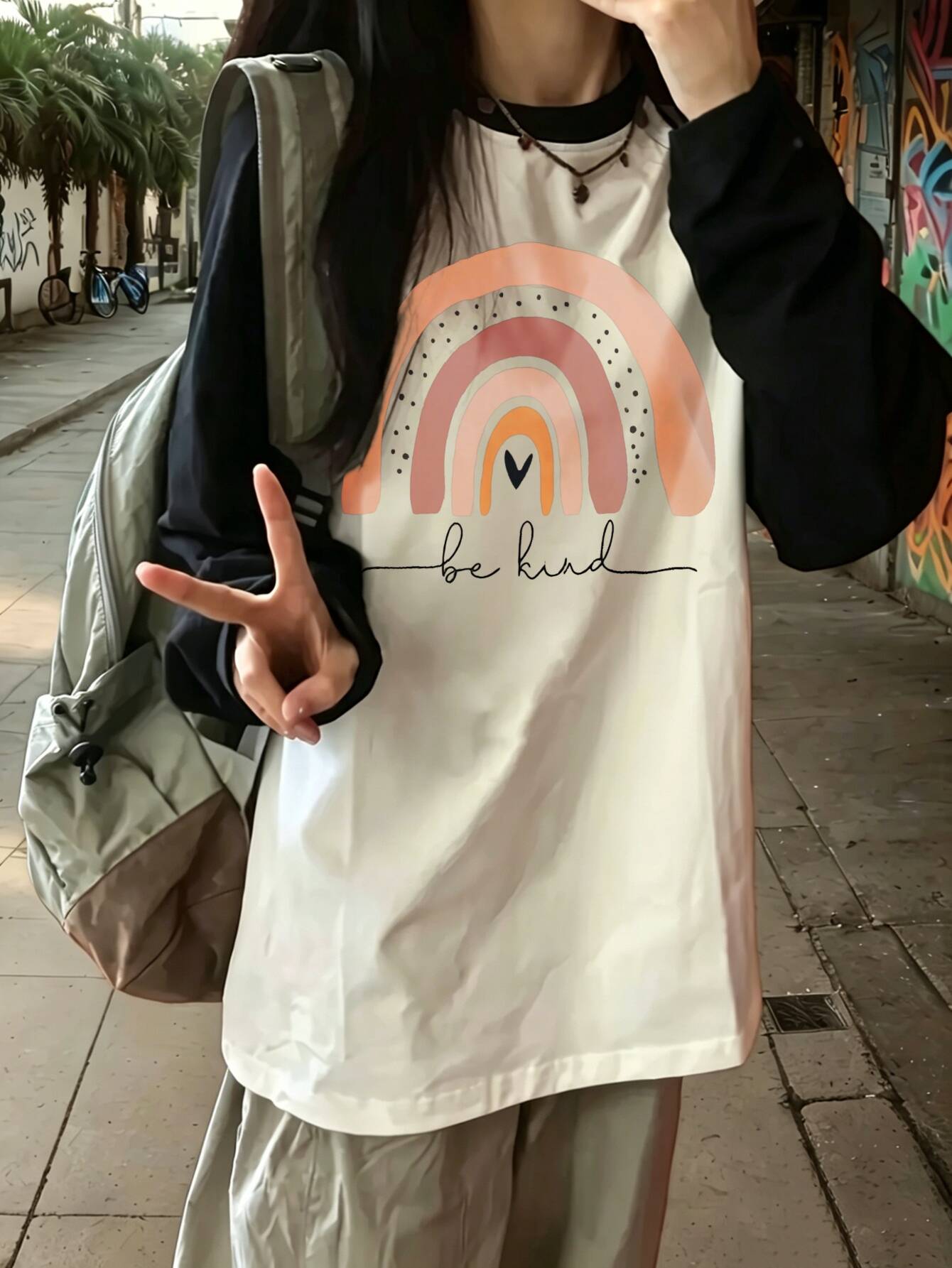 Winter Clothes - Harajuku vintage Casual Regenboogprint Lange Mouw
