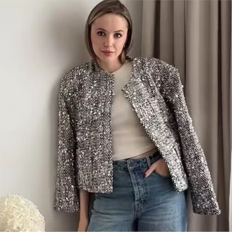 Winter Clothing Dress Up - Feestclub Chique Glanzende Blazer Sliver Pailletten