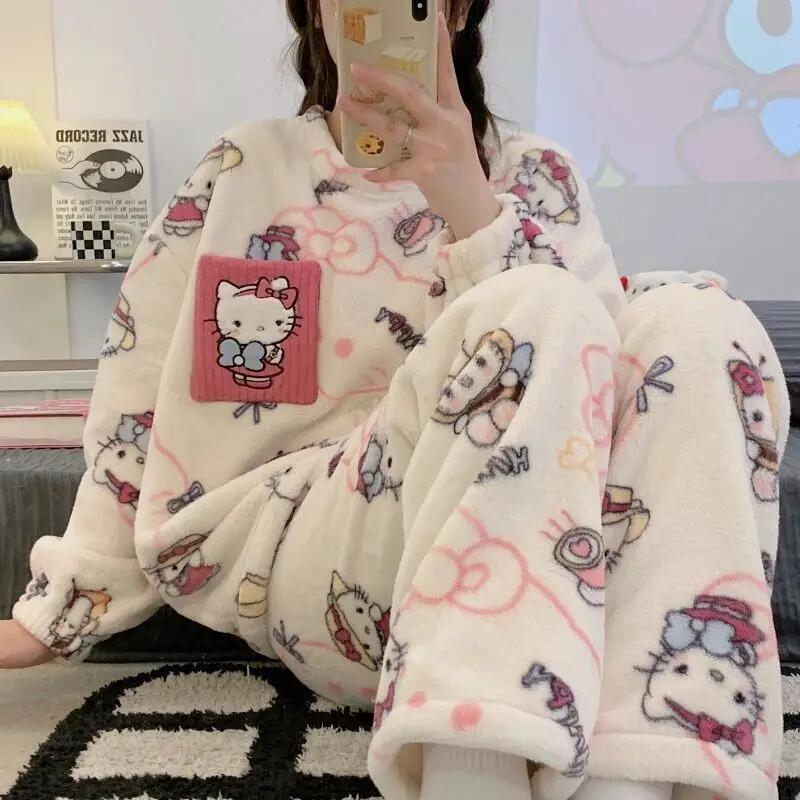 Winter Clothes - Damespyjama's Hello Kitty Herfst Winter Koraalfluweel