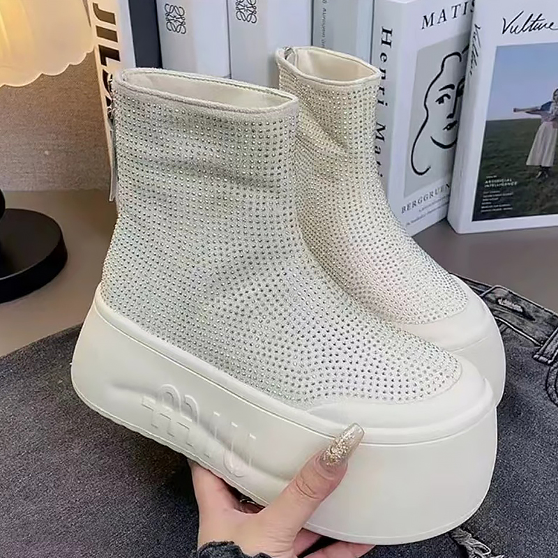 Winter Clothing Korea - Luxe strass dameslaarzen mode platform pluche