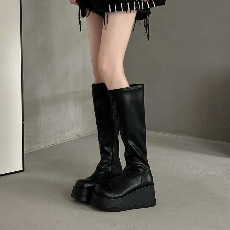 Winter Clothing Korea - Hoge laarzen Dames Ronde kop Middelhoge
