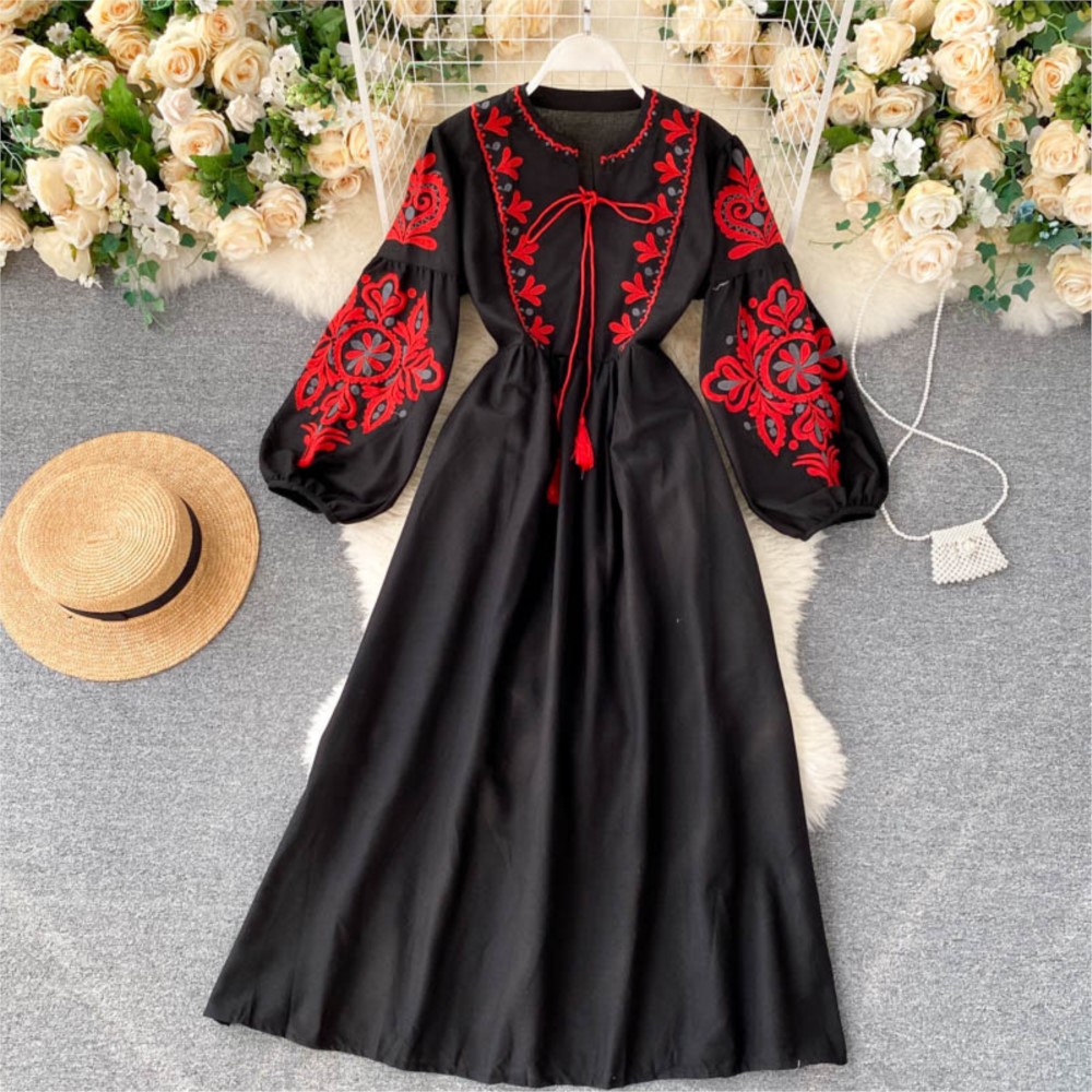 Winter Clothing Dress Up - Losse jurk geborduurde bloemen temperament lente