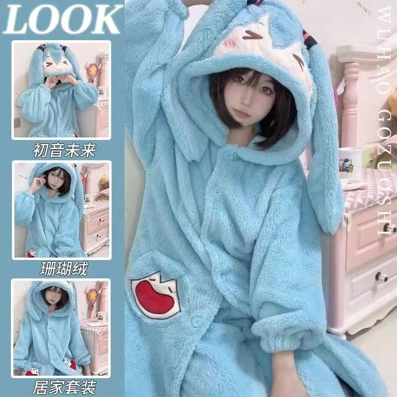 Winter Clothing Korea - Miku Anime Pyjama's Schattige winterkoraal fluwelen