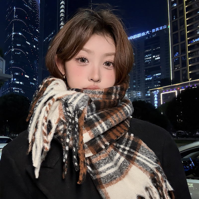 Paarse geruite sjaal dames her - Winter Clothing Korea recensie en prijs