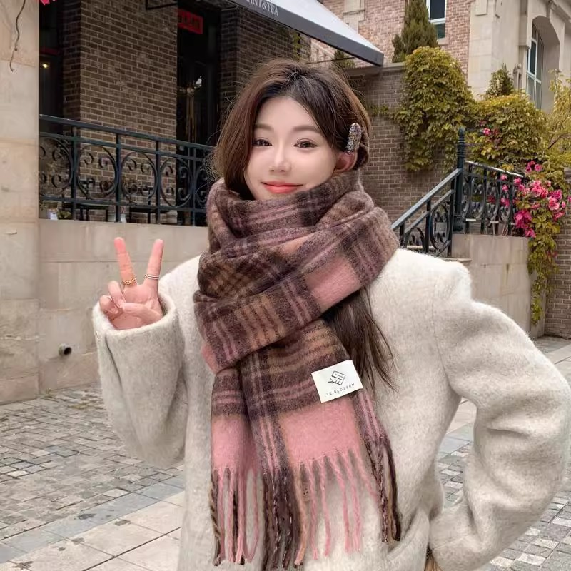 Paarse geruite sjaal dames her - Winter Clothing Korea recensie en prijs