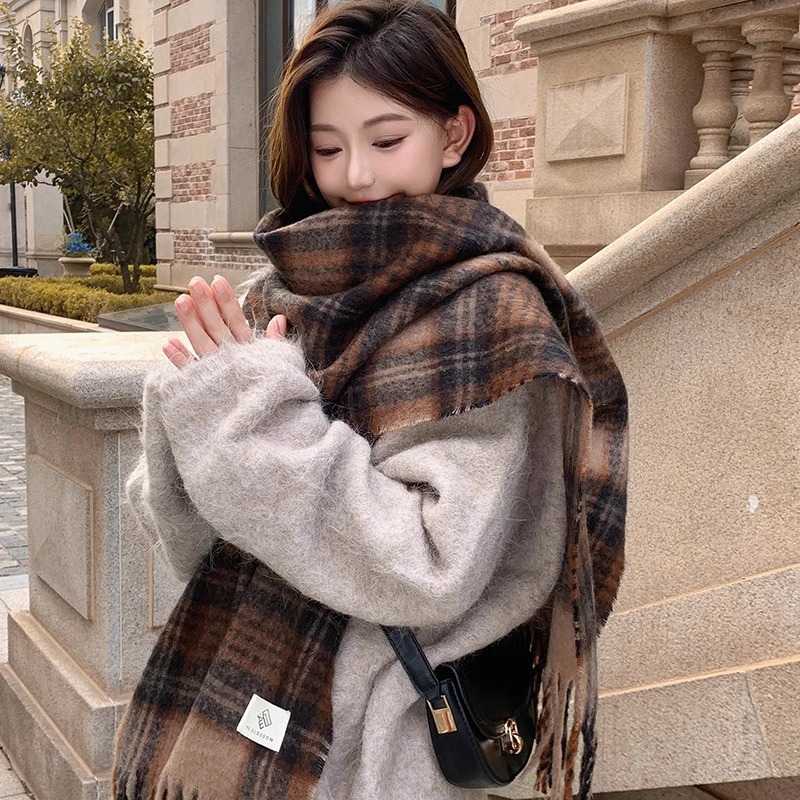 Paarse geruite sjaal dames her - Winter Clothing Korea recensie en prijs